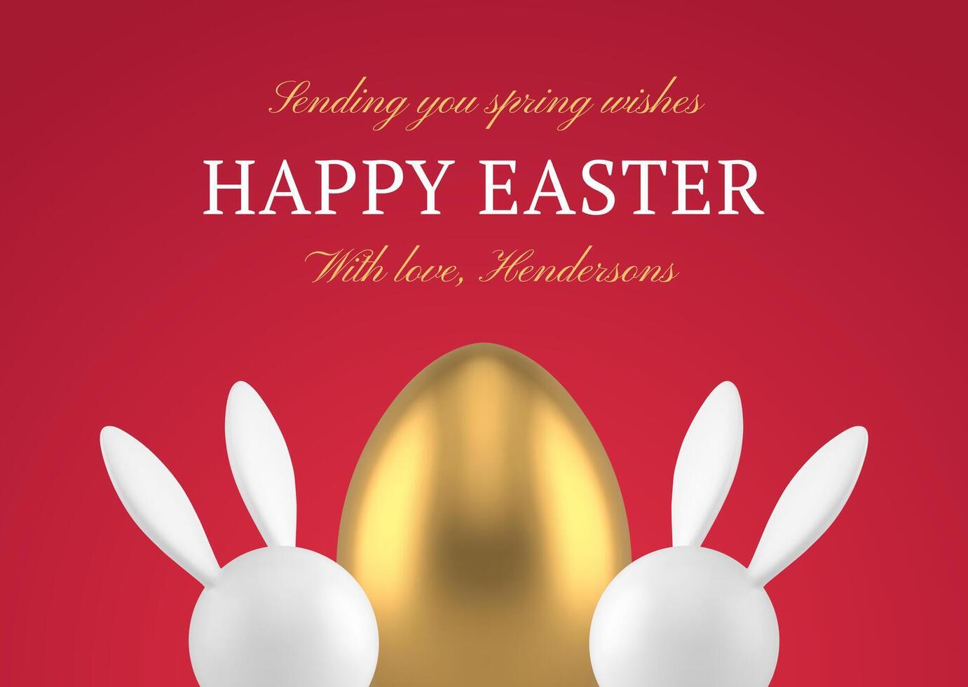 Happy Easter golden painted chicken egg rabbit bauble 3d greeting card design template realistic illustration vector