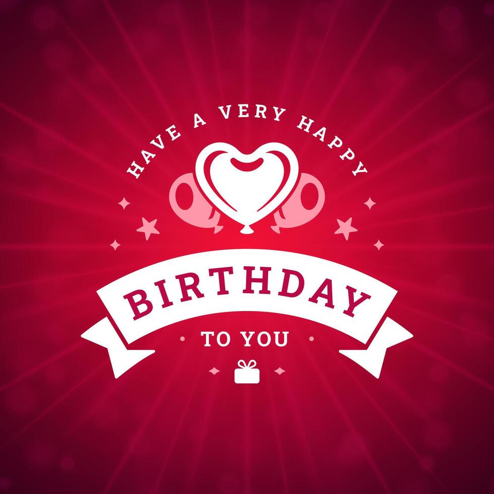 Happy birthday romantic heart red festive vintage greeting card typographic template vector