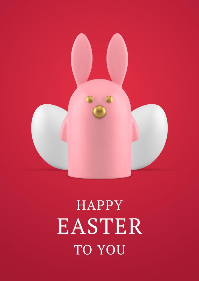 Happy Easter bunny character chicken eggs 3d greeting card design template realistic illustration vector