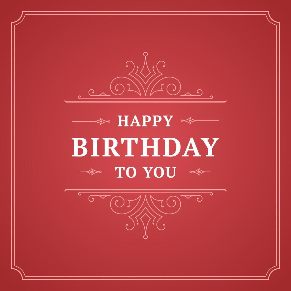 Happy birthday red antique ornate vintage greeting social media post template flat vector