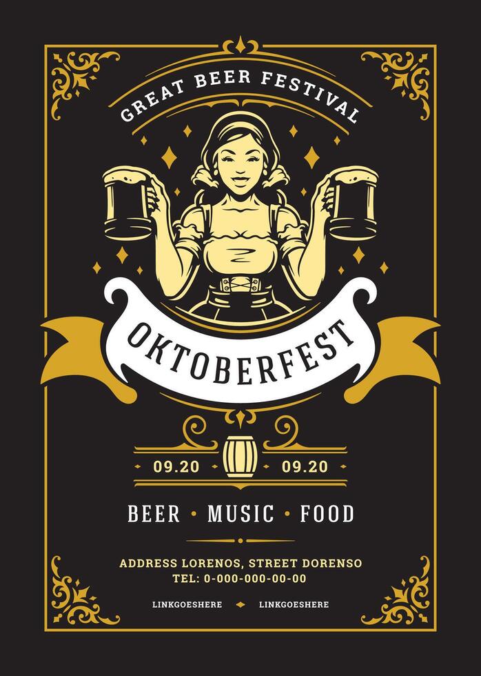 Oktoberfest flyer or poster retro typography template design willkommen zum invitation beer festival celebration. vector