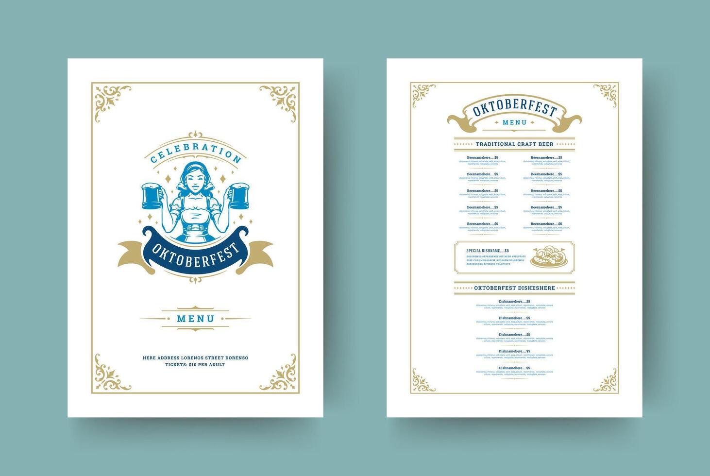 Oktoberfest menu vintage typography template with cover beer festival celebration and label design illustration. vector