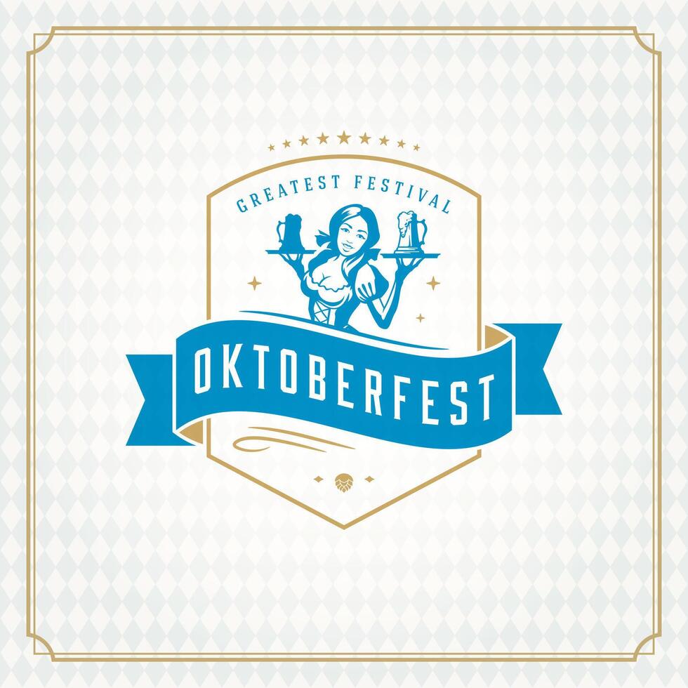 Oktoberfest beer festival celebration vintage greeting card or poster vector