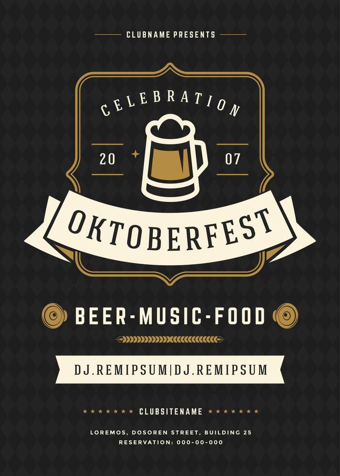 Oktoberfest cerveza festival celebracion retro tipografía póster o volantes vector