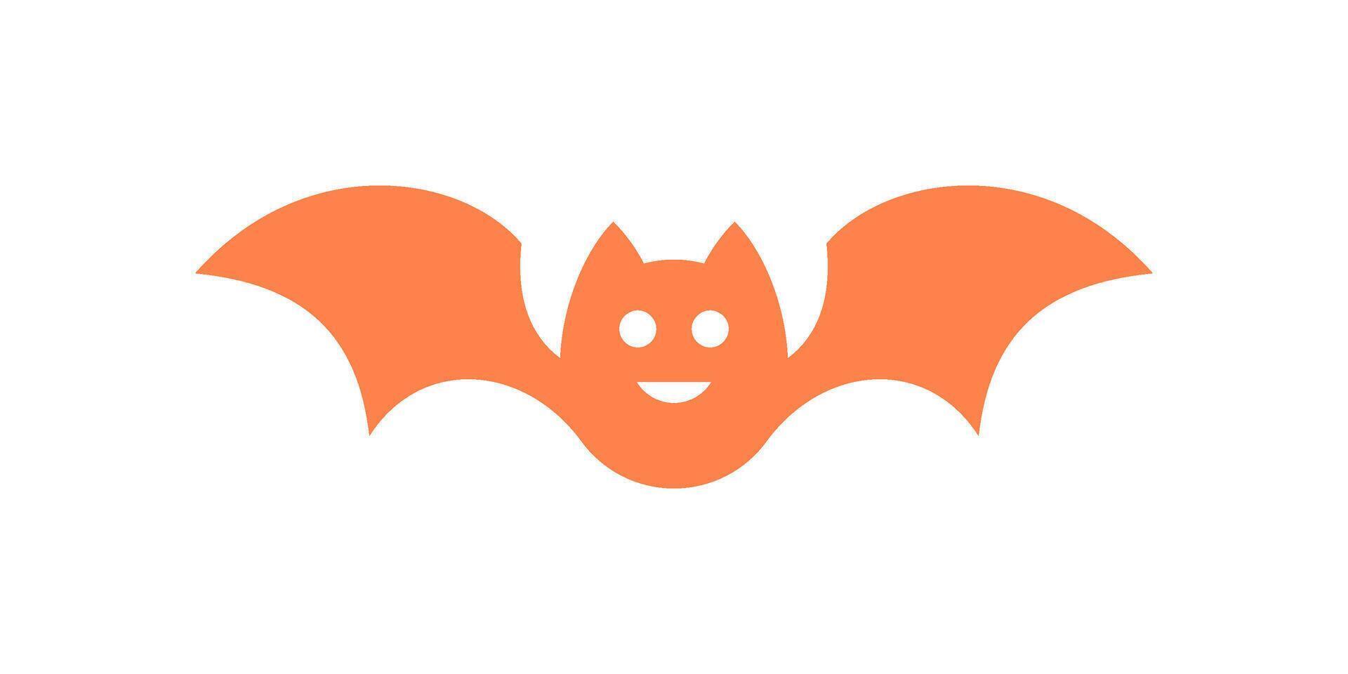 Funny flying orange bat with open wings Halloween kids character with smile icon flat vector