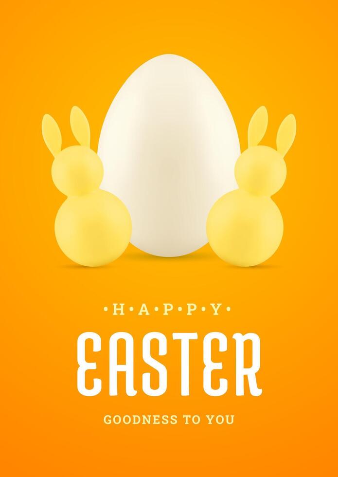 Easter 3d greeting card chicken egg tiny rabbit bauble holiday design template realistic illustration vector
