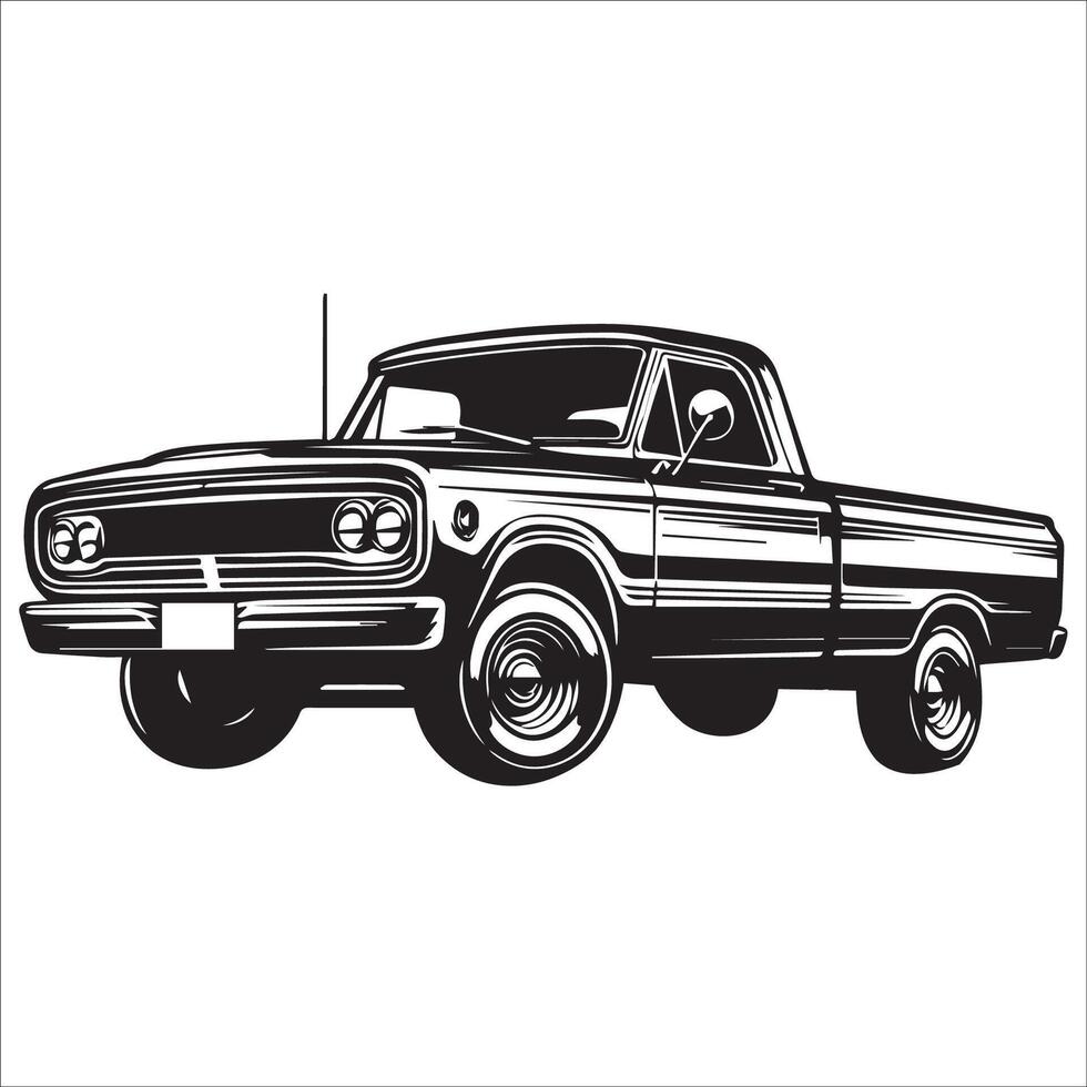 Pickup Truck illustration in black and white vector