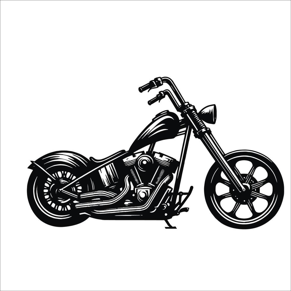 Chopper bike illustration in black and white vector