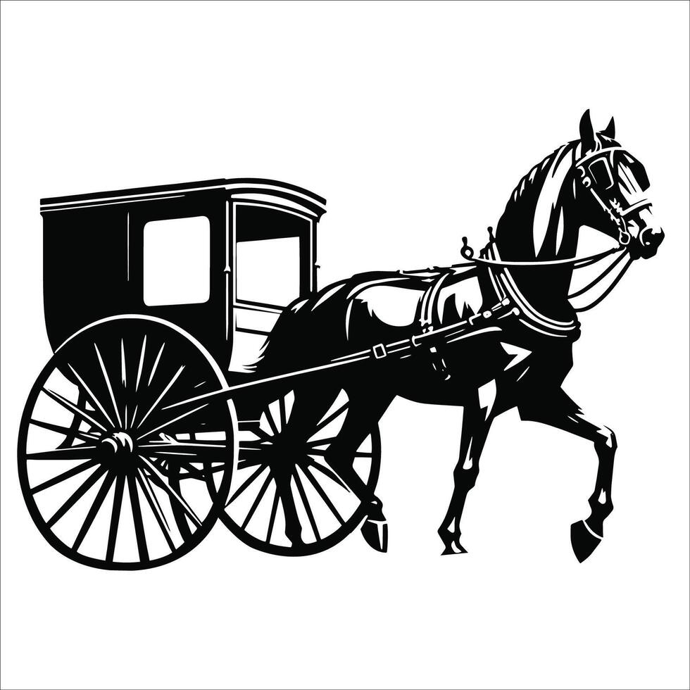 Four Wheeled Horse Carriage silhouette on a white background vector