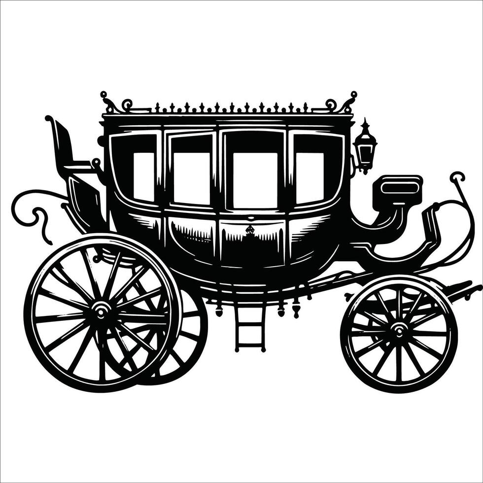 Four-wheeled carriage silhouette on a white background vector