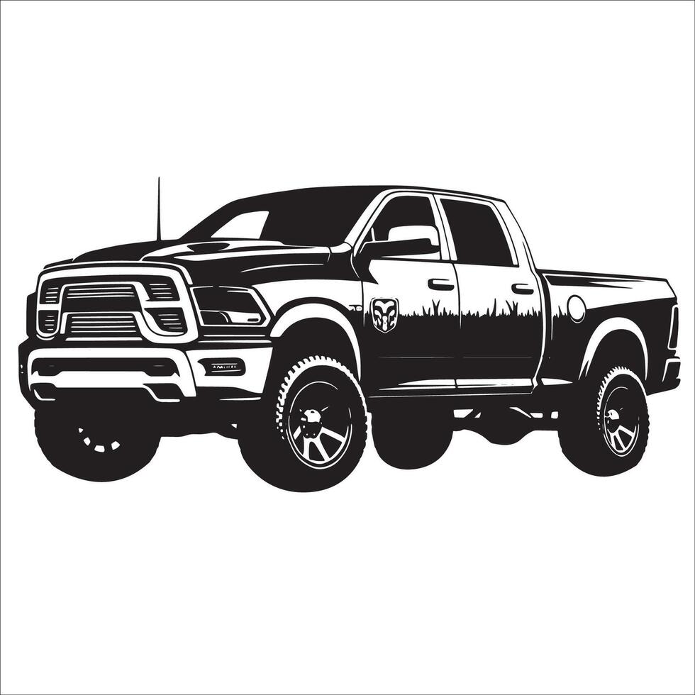 Black and white Pickup Truck illustration vector