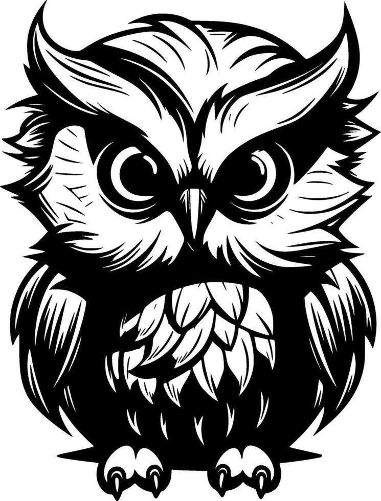 Owl Baby, Black and White illustration vector