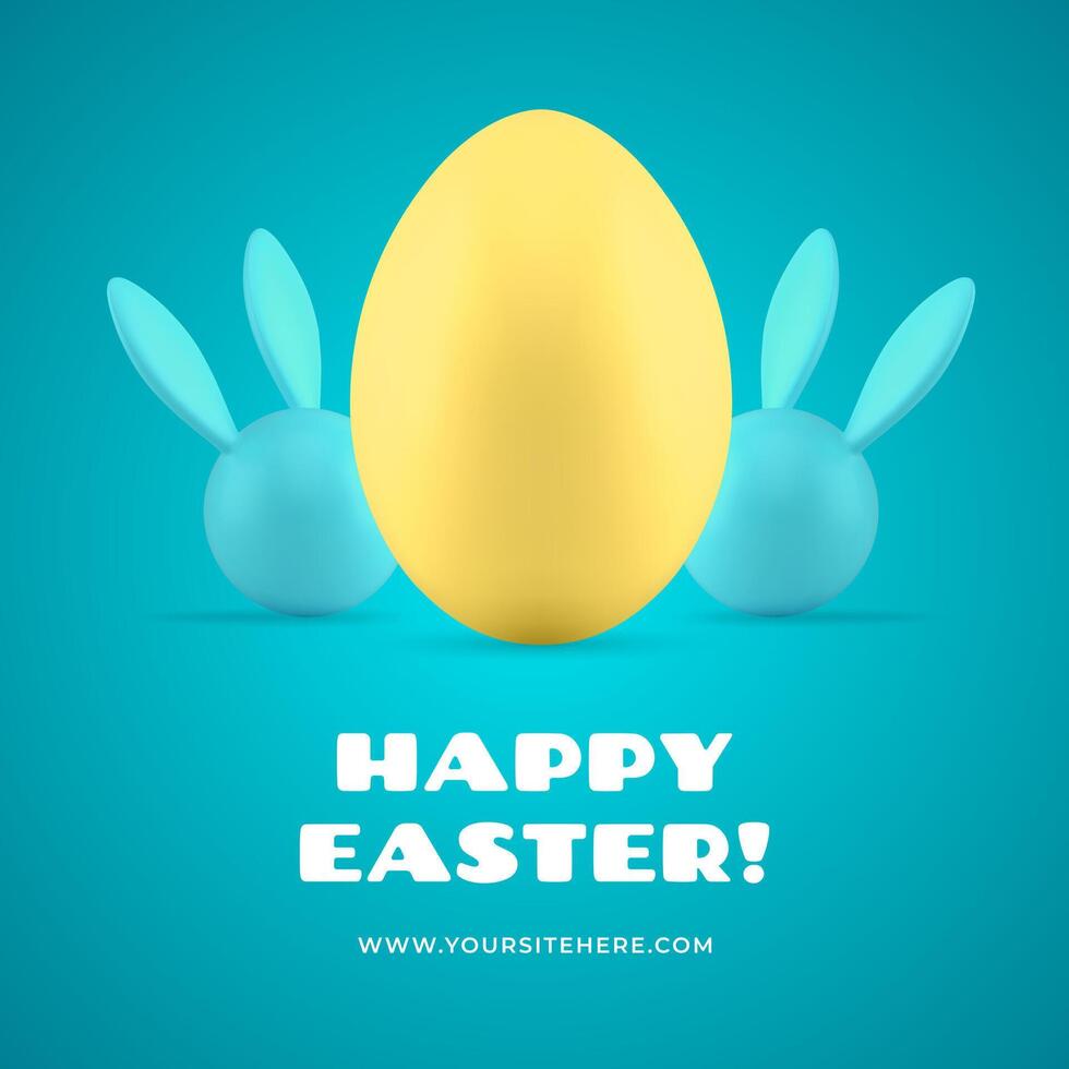 Easter congratulations 3d social media post bunny chicken egg design template realistic vector