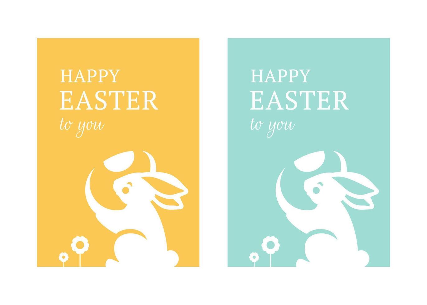 Easter greeting card vintage design template rabbit with huge chicken egg set flat vector