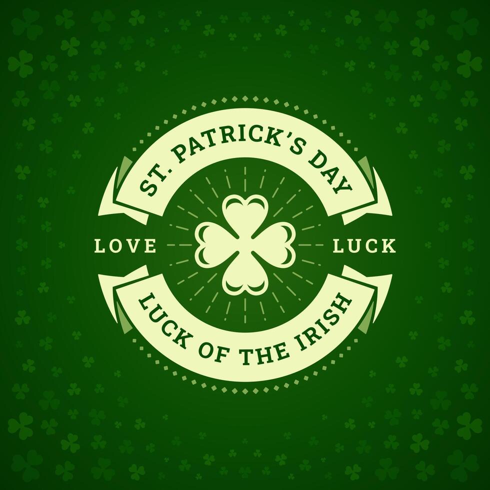 Saint Patrick's Day luck of Irish clover greeting social media post template vintage vector