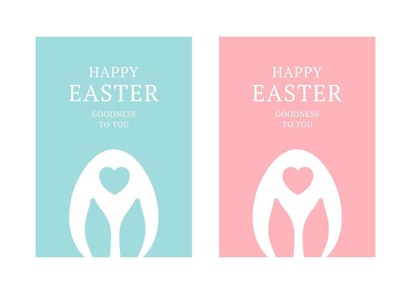 Happy Easter heart chicken egg with rabbit long ears greeting card set design template flat vector