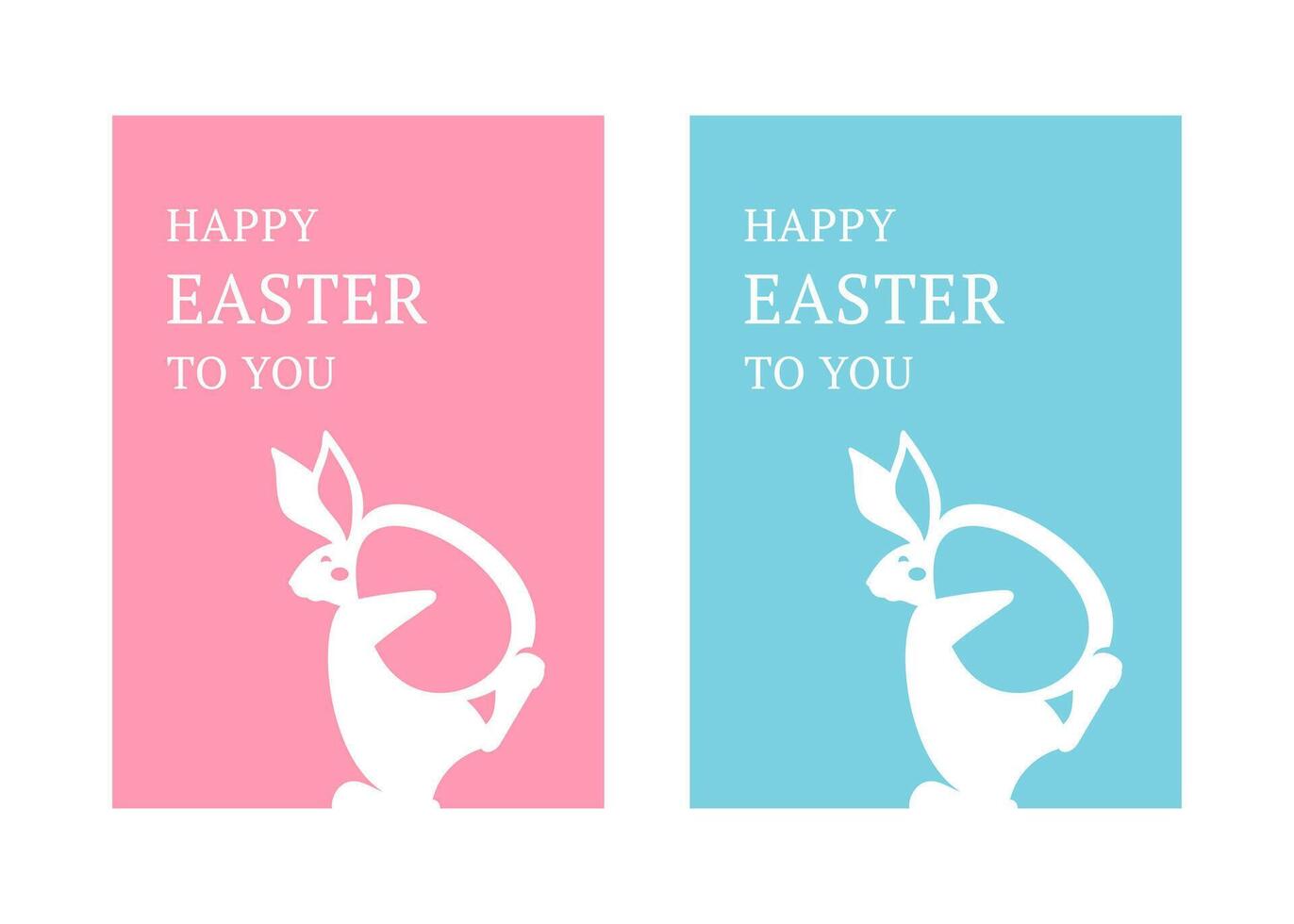 Happy Easter rabbit carrying chicken egg gift surprise greeting card set design template flat vector