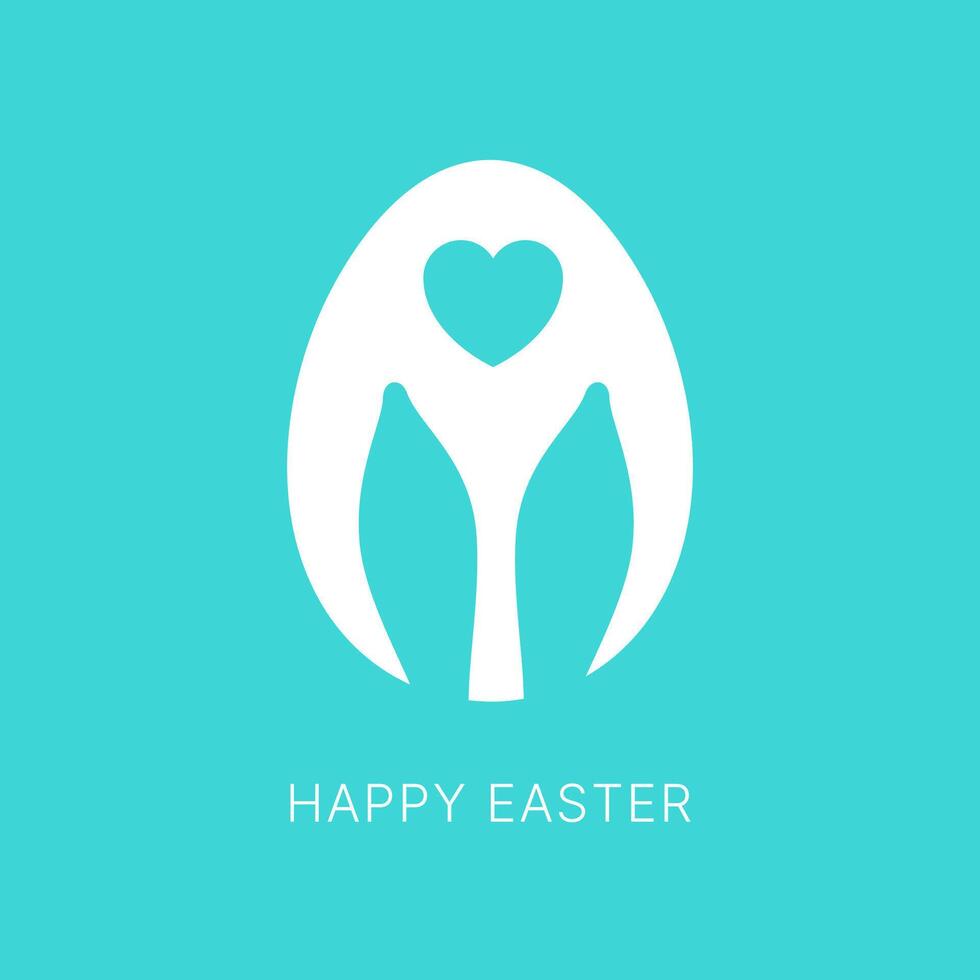 Happy Easter romantic bunny long ears heart egg social media post design template flat vector