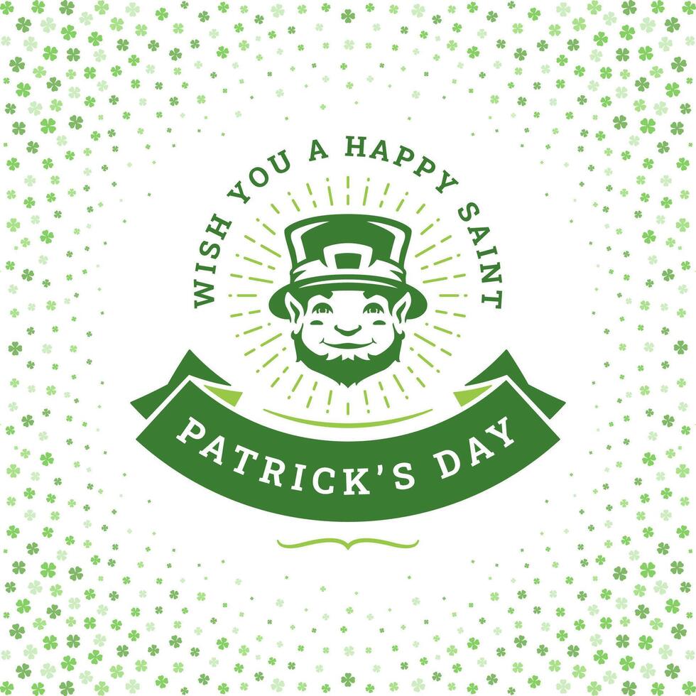 St Patrick's Day lucky troll gnome greeting social media post template vintage flat vector