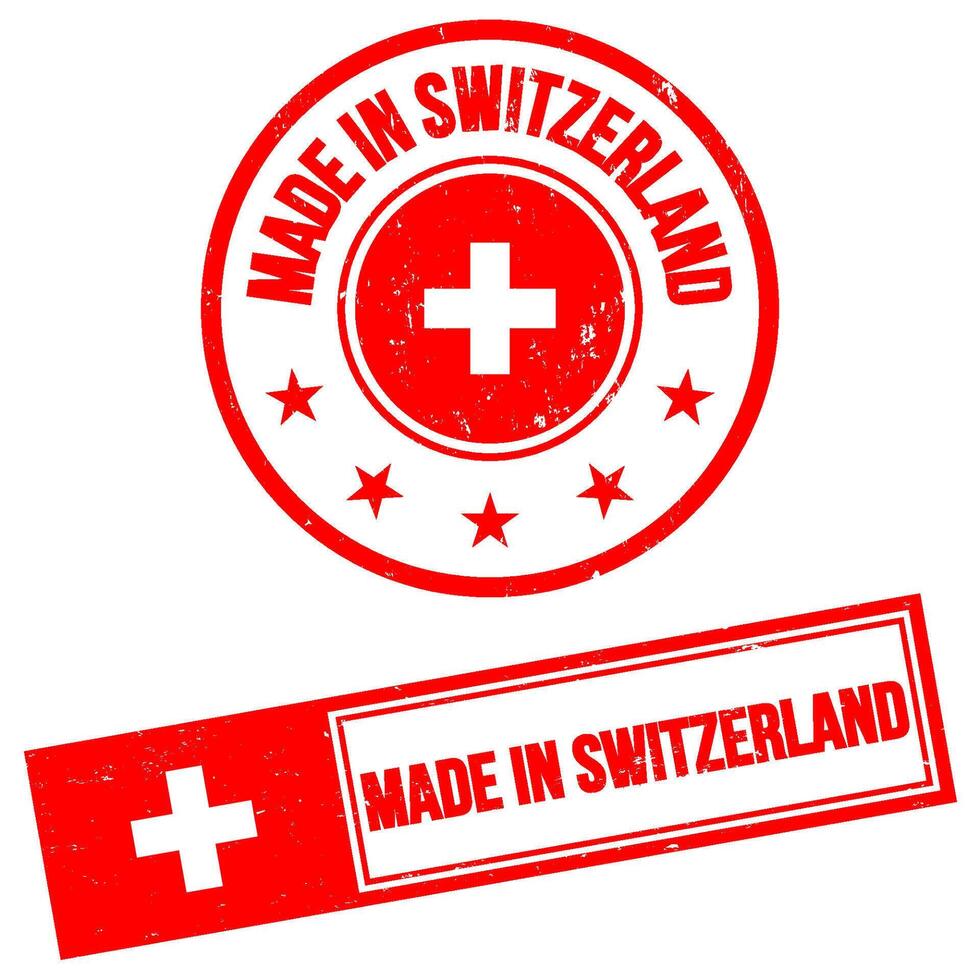 hecho en Suiza sello firmar grunge estilo vector