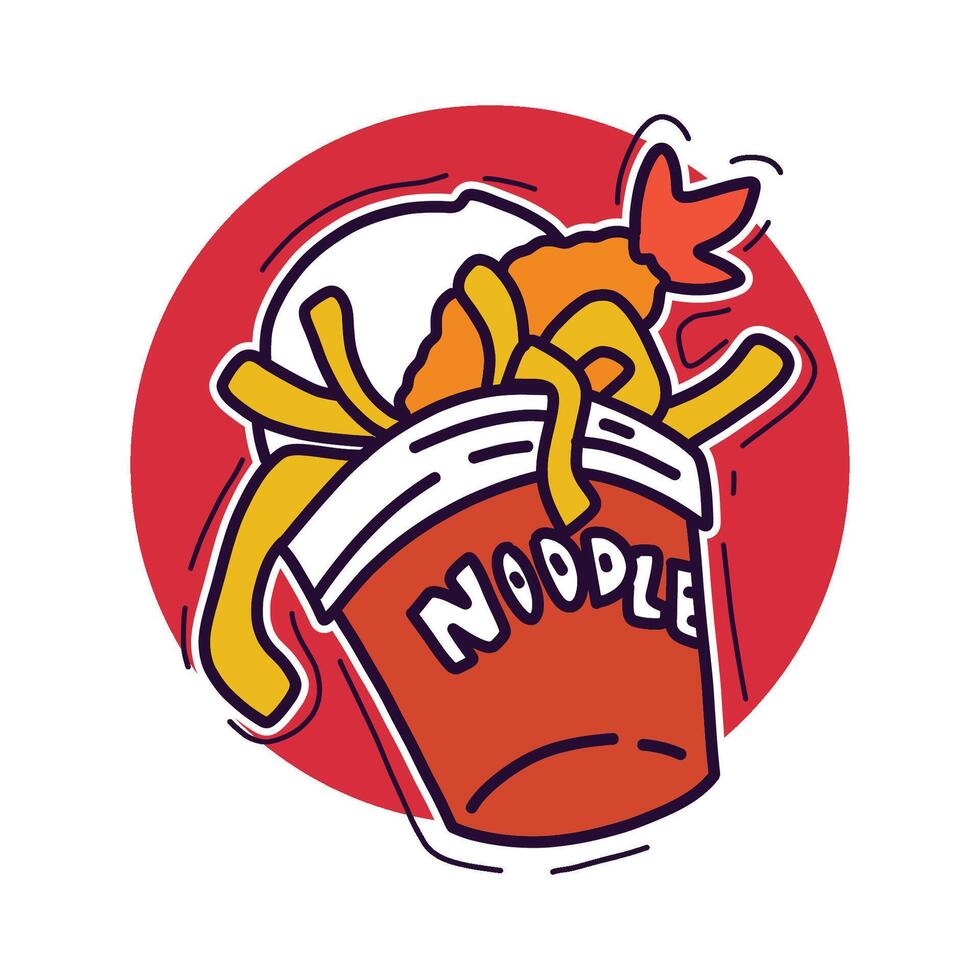 instant ramen noodles with tempura illustration of cartoon logo icon vector