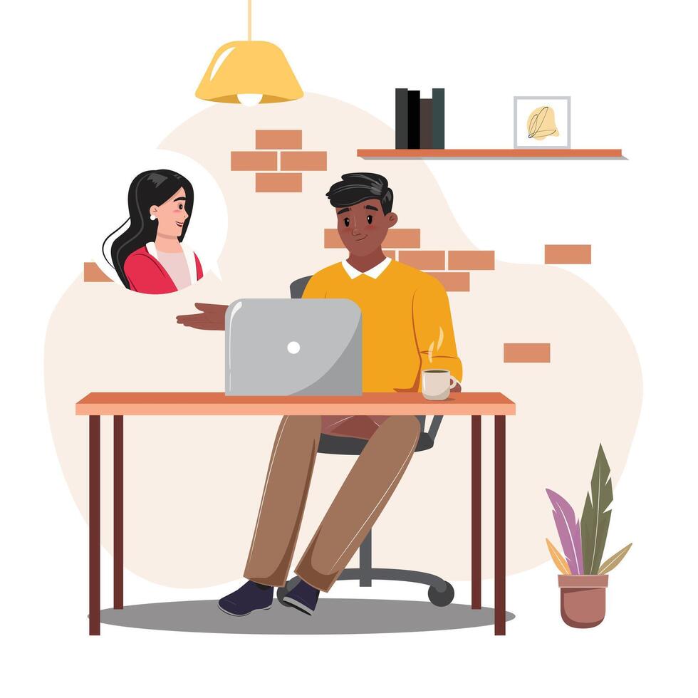 Man having a call with his colleague indoor vector