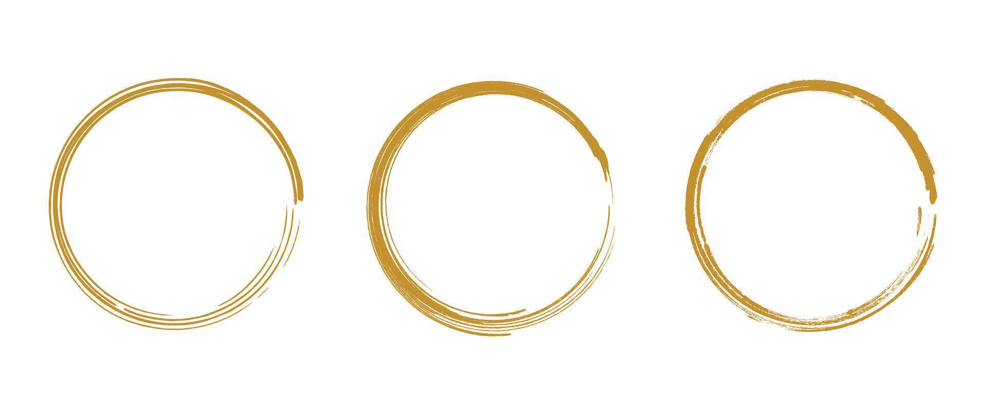 Hand drawn gold round frame, hand drawn doodle golden circle . vector