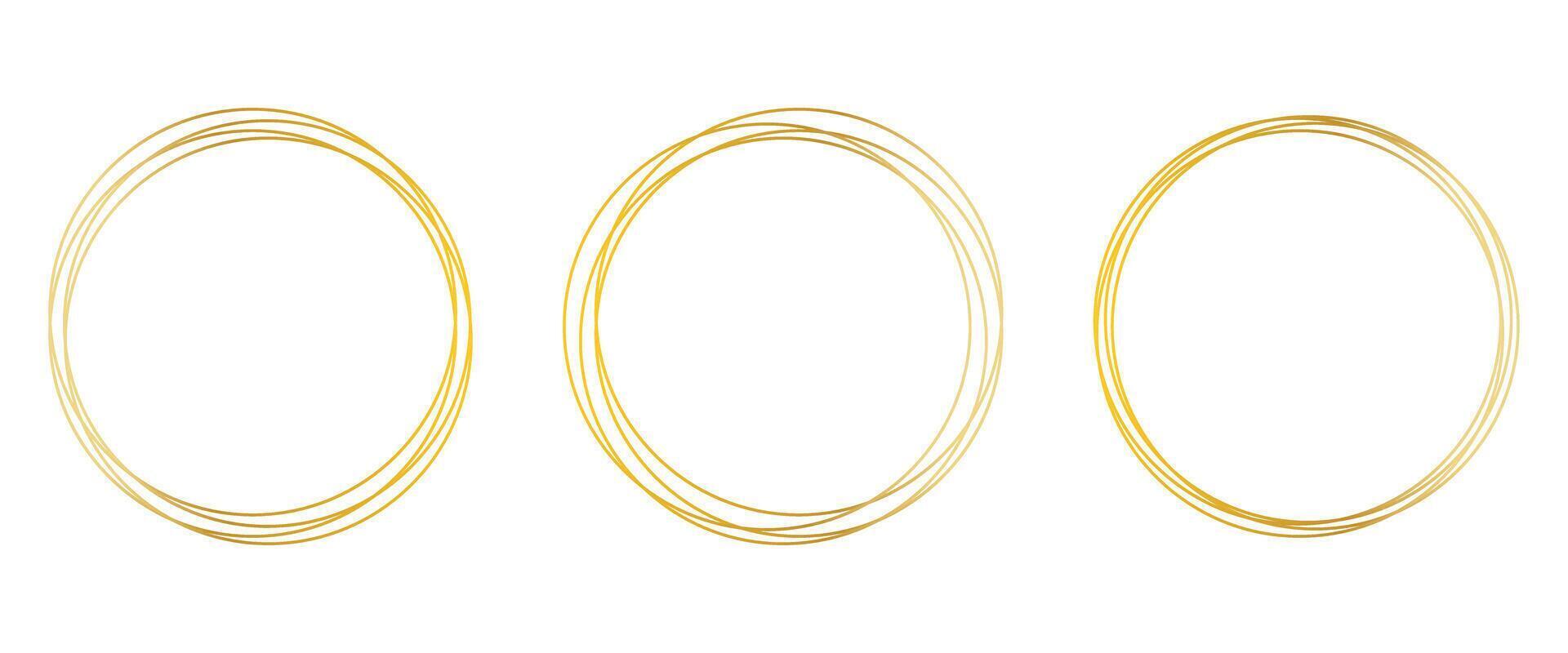 Hand drawn gold round frame, hand drawn doodle golden circle . vector