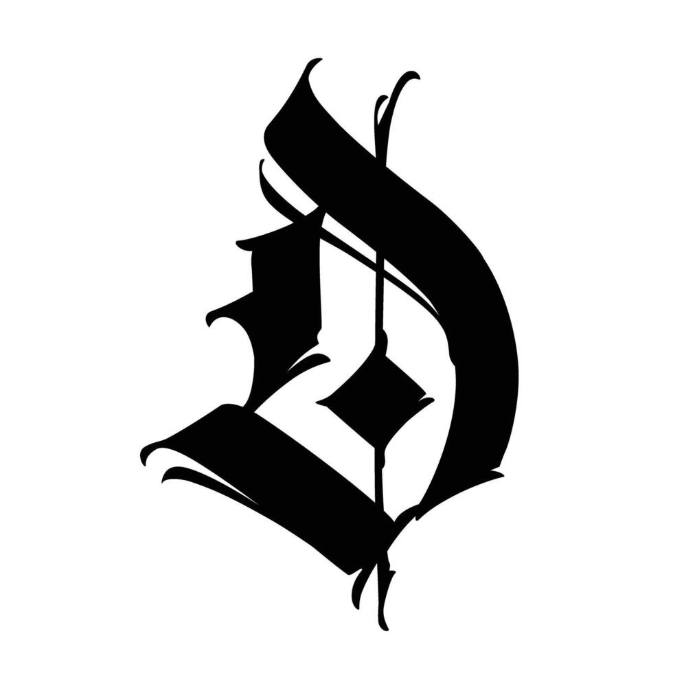 Letter in the Gothic style. . Alphabet. Calligraphy and lettering. Medieval Latin letter. Logo for the company. Monogram. Elegant font for tattoo. vector