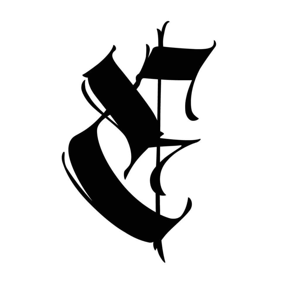 Letter in the Gothic style. . Alphabet. Calligraphy and lettering. Medieval Latin letter. Logo for the company. Monogram. Elegant font for tattoo. vector