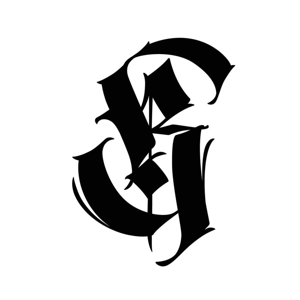 Letter in the Gothic style. . Alphabet. Calligraphy and lettering. Medieval Latin letter. Logo for the company. Monogram. Elegant font for tattoo. vector