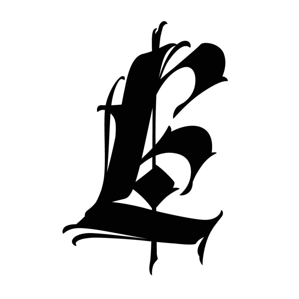 Letter in the Gothic style. . Alphabet. Calligraphy and lettering. Medieval Latin letter. Logo for the company. Monogram. Elegant font for tattoo. vector