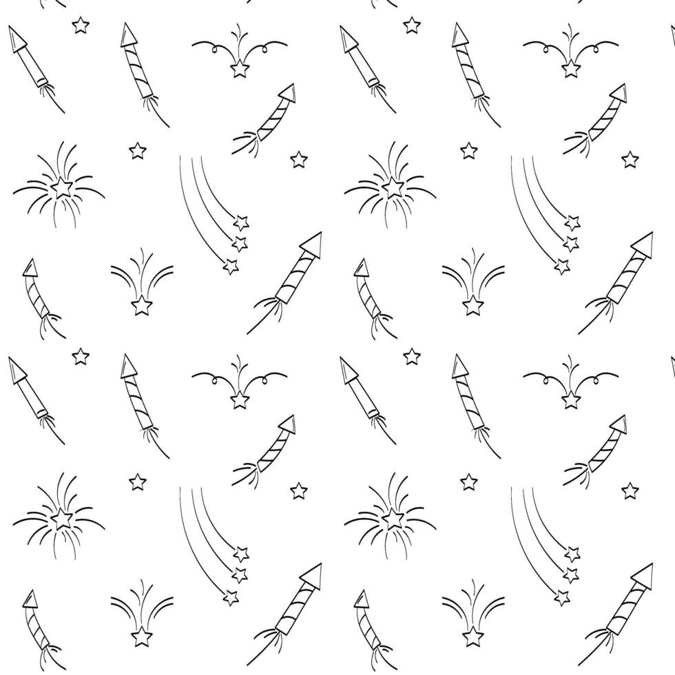 Hand drawn party seamless pattern, fireworks and stars pattern vector