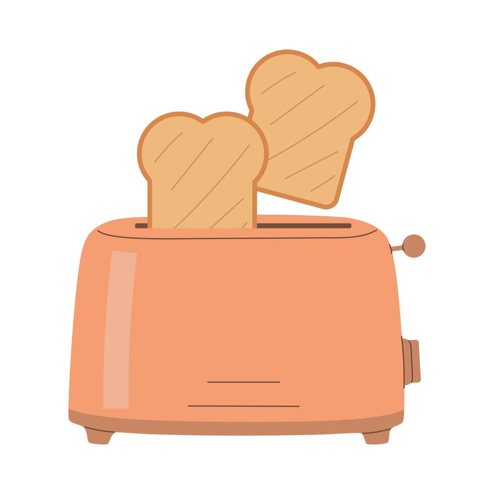 Cute toaster with toasted bread for breakfast, Toasted toast, cooking breakfast, toaster clipart vector