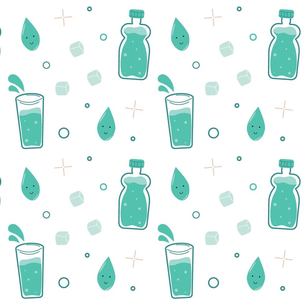 agua modelo sin costura fondo, agua en un botella, agua en un vaso, agua gota, bebida más agua, embalaje diseño vector