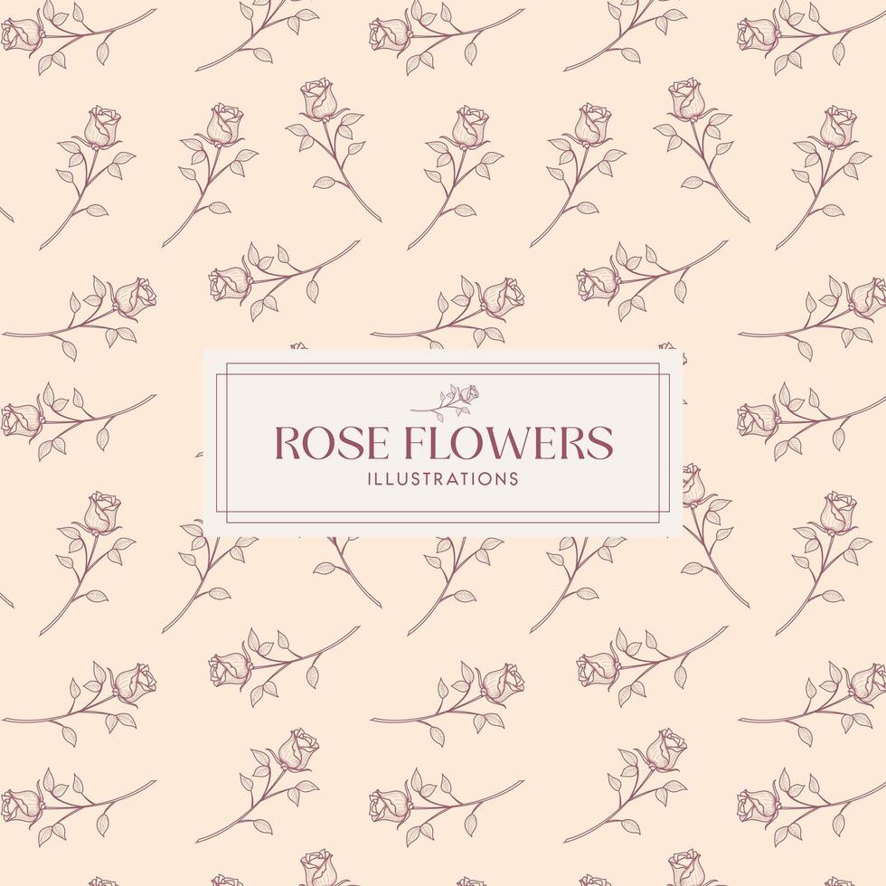 Elegance Red Hand drawn mono-line floral botanical rose flower background design vector