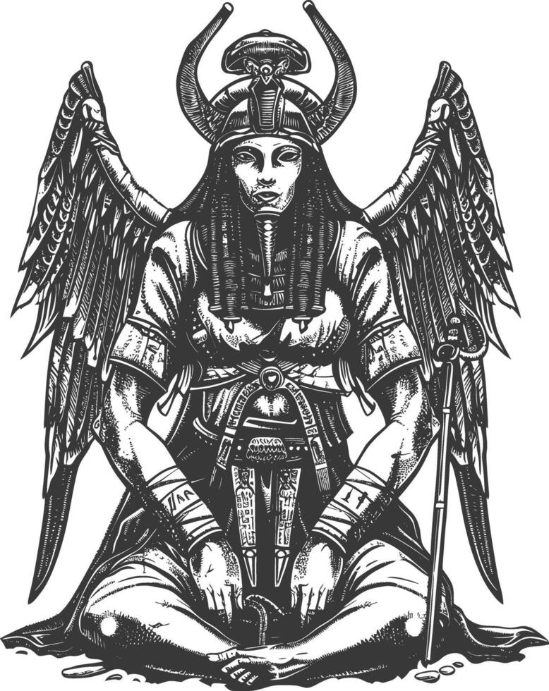 Pharaoh Female the egypt Mythical Creature image using Old engraving style vector