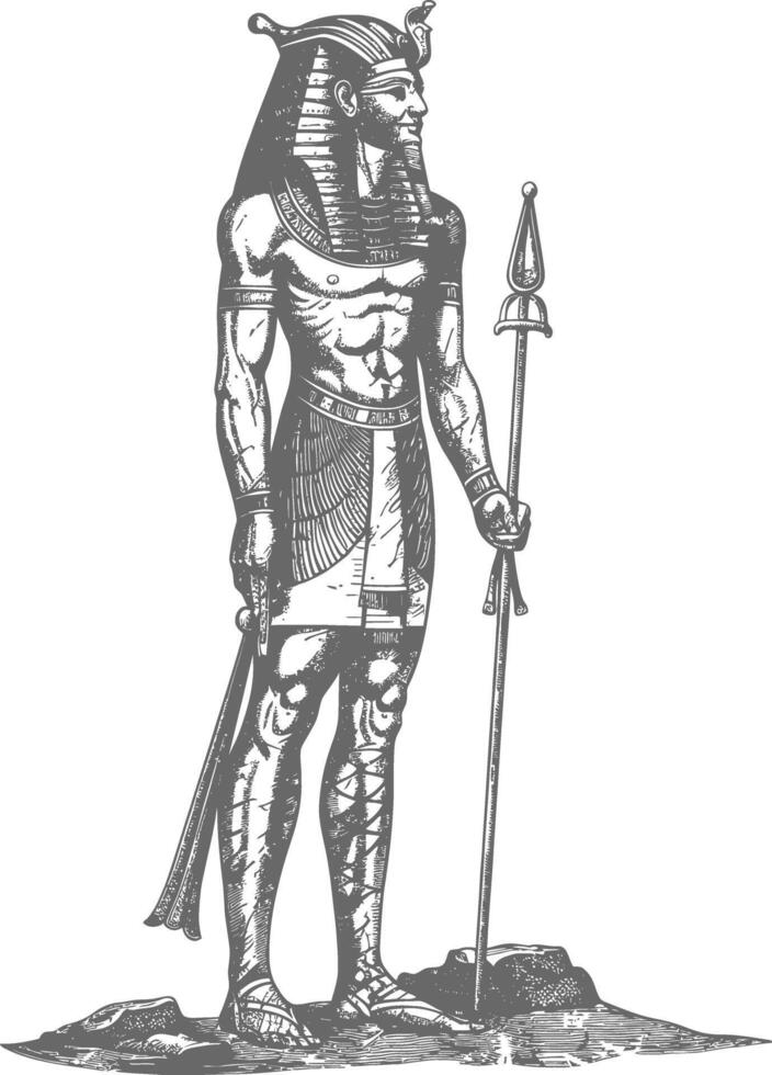Pharaoh Male the egypt Mythical Creature image using Old engraving style vector