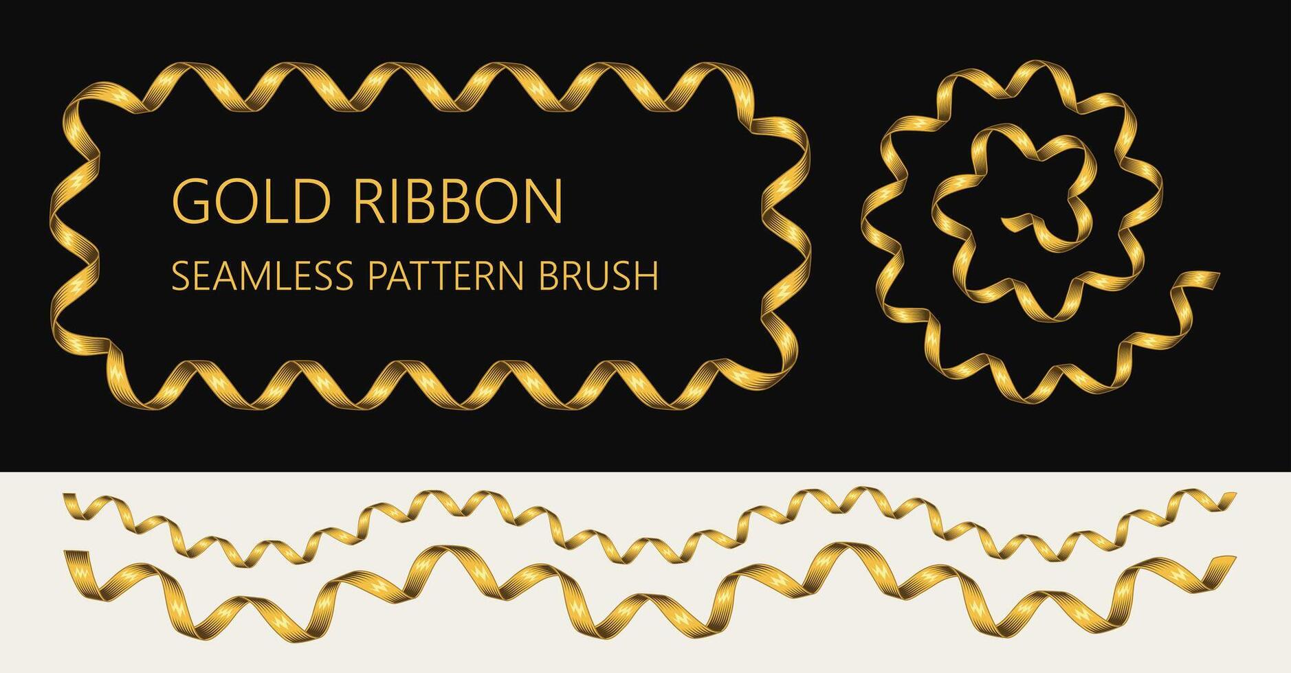 Seamless pattern brush with yellow party streamer, spiral ribbons. Brush with end, start tiles. Design element for gift, greeting, festive, holiday design, decoration vector