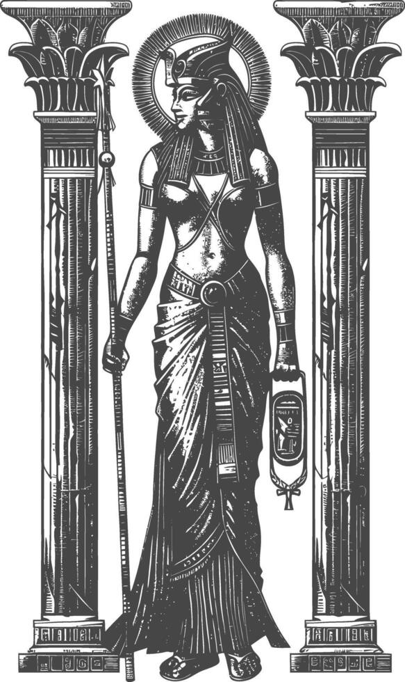 faraón hembra el Egipto mítico criatura imagen utilizando antiguo grabado estilo vector