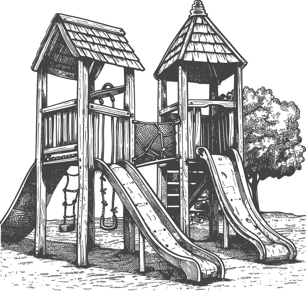 play equipment in the playground image using Old engraving style vector