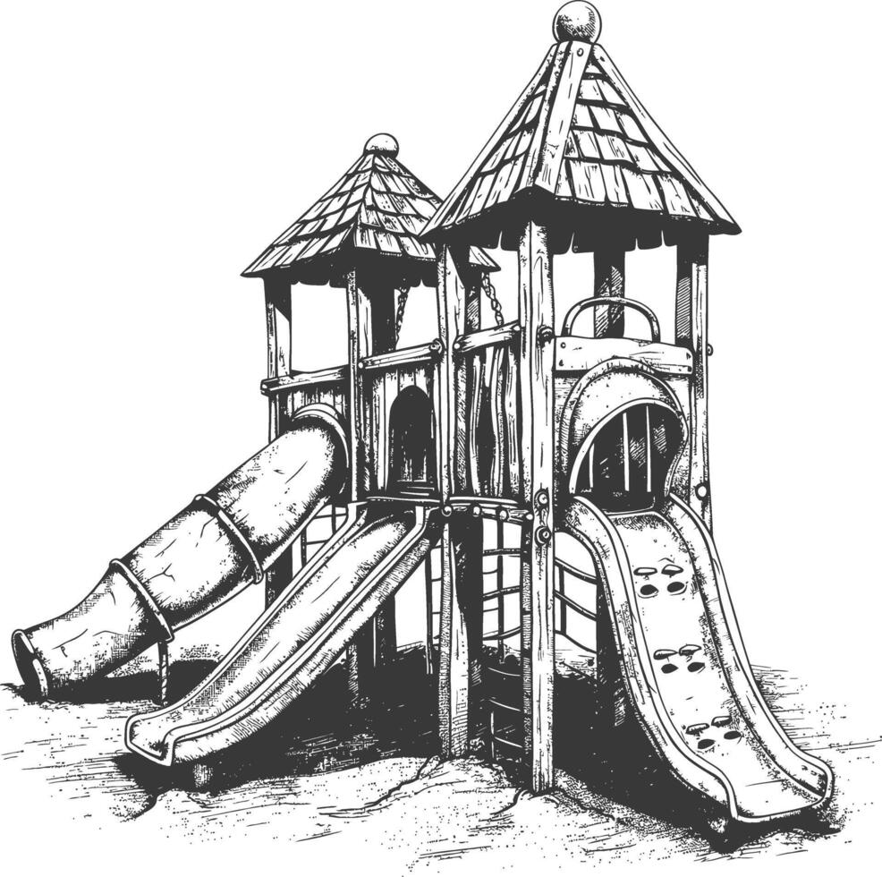 play equipment in the playground image using Old engraving style vector