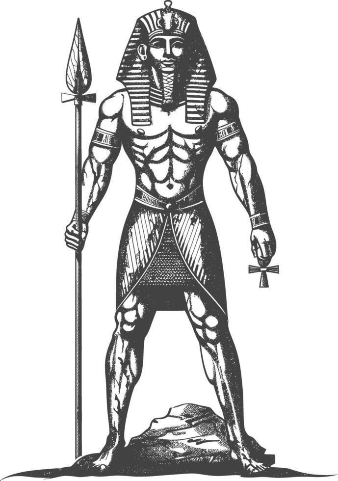 Pharaoh Male the egypt Mythical Creature image using Old engraving style vector