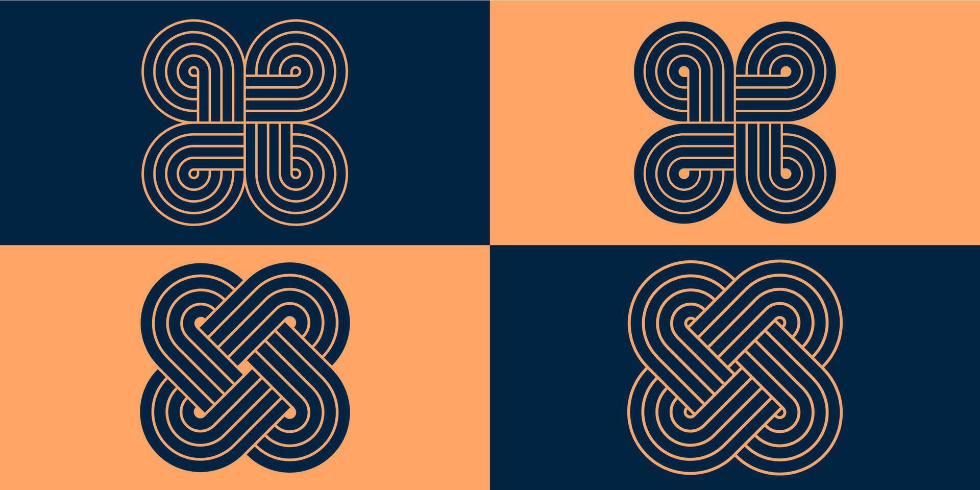 Abstract black arches and shapes intersecting geometric lines. Designs balancing figures with linear outline strokes. vector