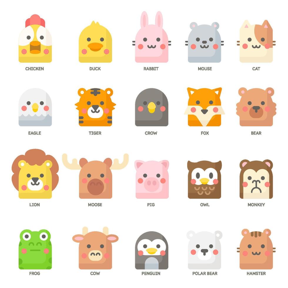 Cute animal head collection for children book illustration vector