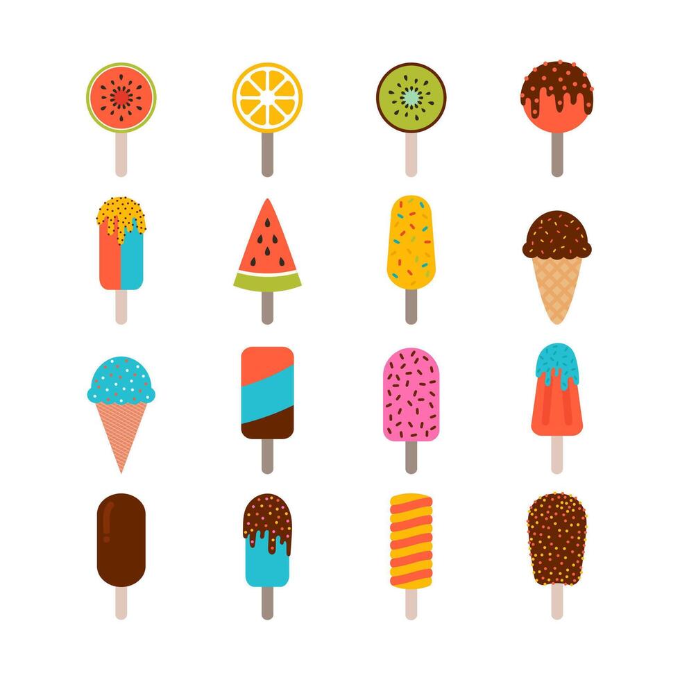 Collection of ice cream icons. Set of ice cream cones with different topping vector