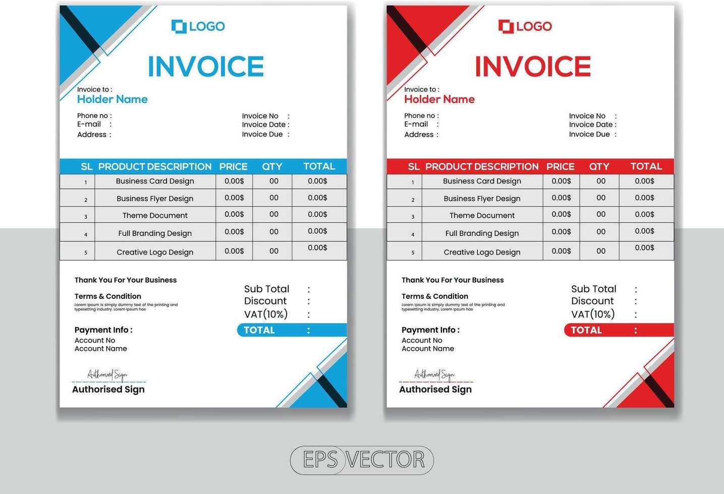 Corporate Invoice Design Template vector