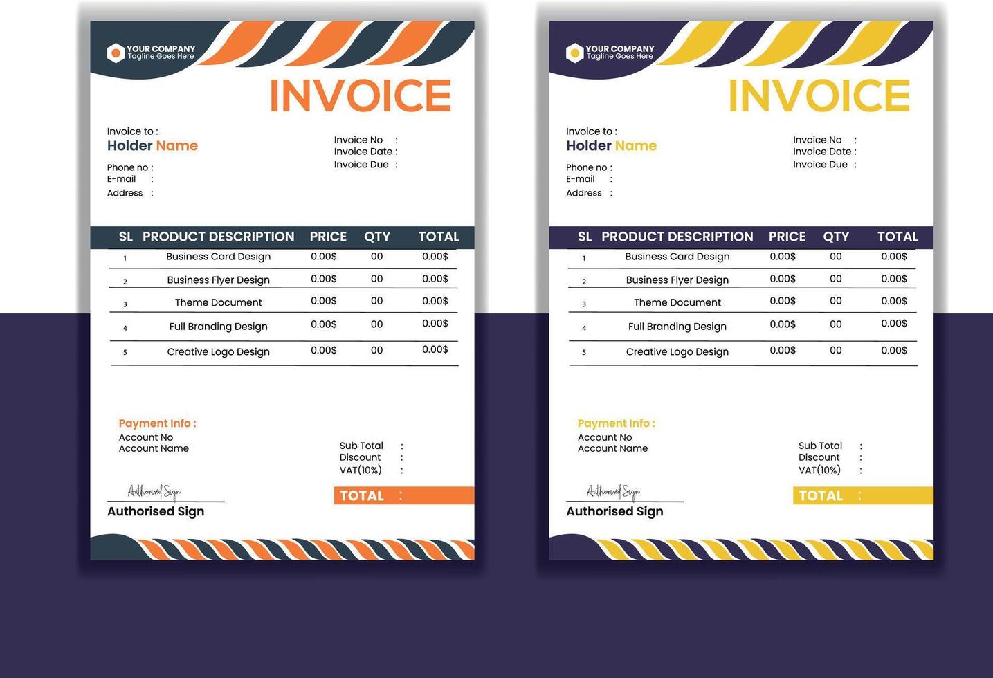 Invoice Design Template in two Color vector