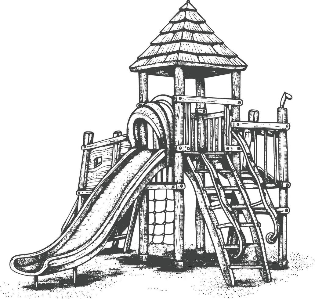 play equipment in the playground image using Old engraving style vector