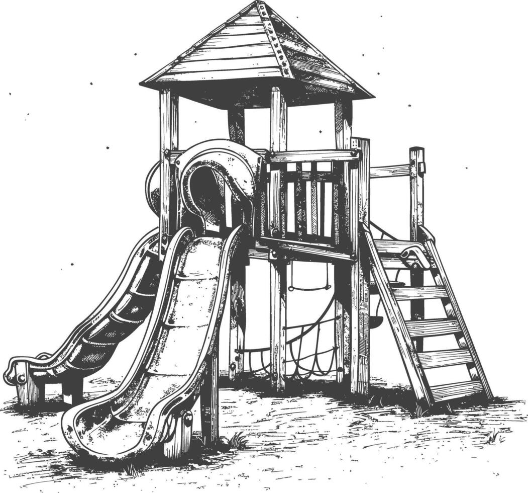 play equipment in the playground image using Old engraving style vector